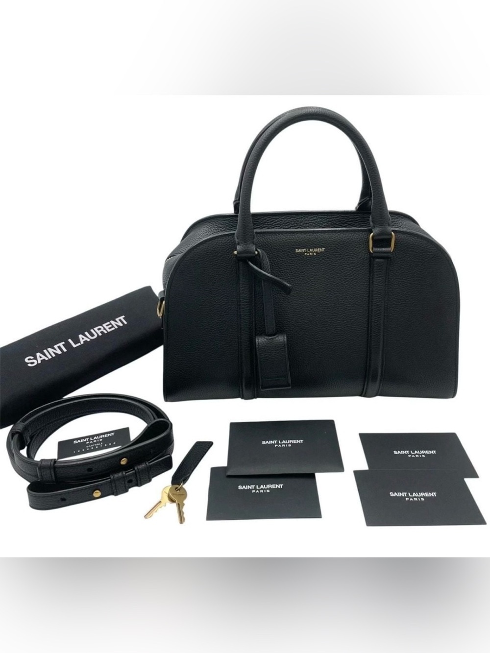Authentic Saint Laurent Black Pebbled Leather Baby Duffle with COA